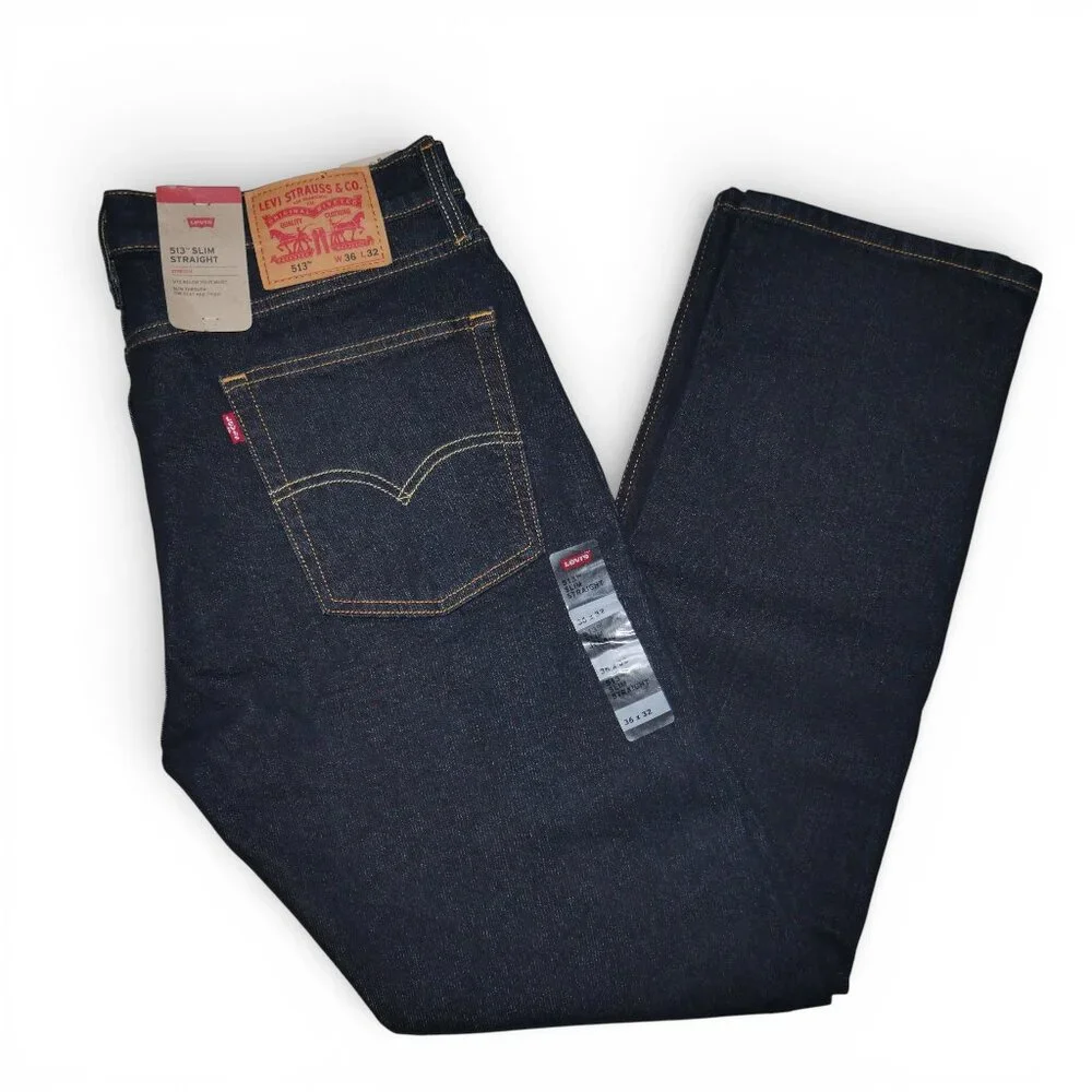 Levi's 513 Slim Straight Jeans Mens Size 36X32 Stretch Dark Wash Denim NWT